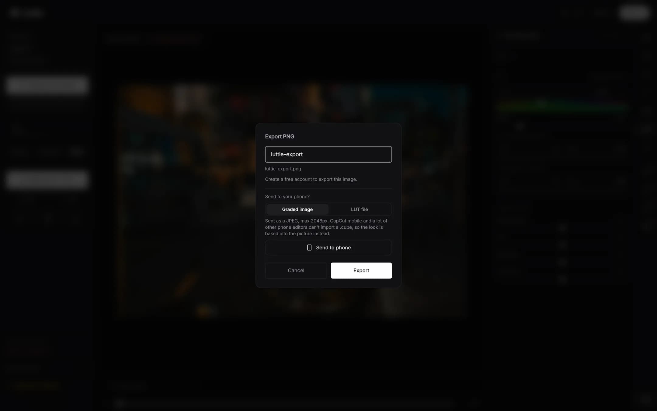 The export dialog.