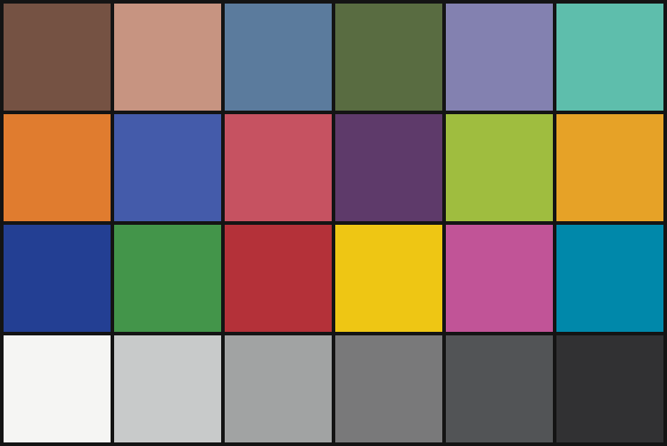 24-patch ColorChecker reference chart — Lab D50 reference values